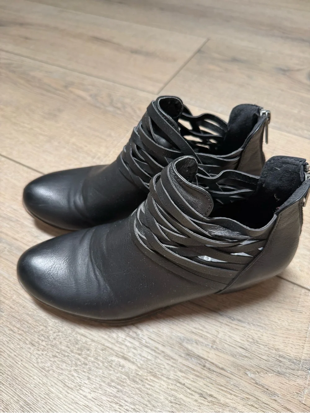 Women's Black Ankle Boots with Wrapped Strap Detail